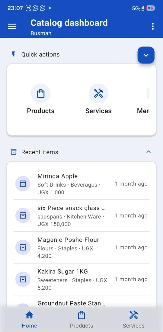 Catalog dashboard on a phone